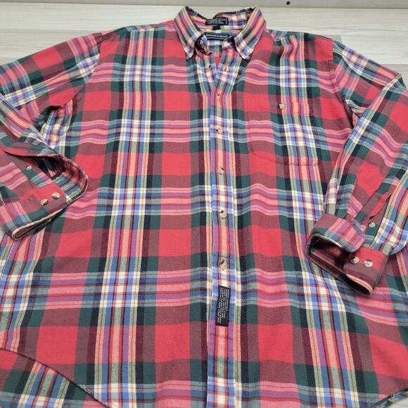 PRESWICK & MOORE Mens Red Plaid Button Front Longsleeve Flannel Shirt Size Large - Picture 2 of 7
